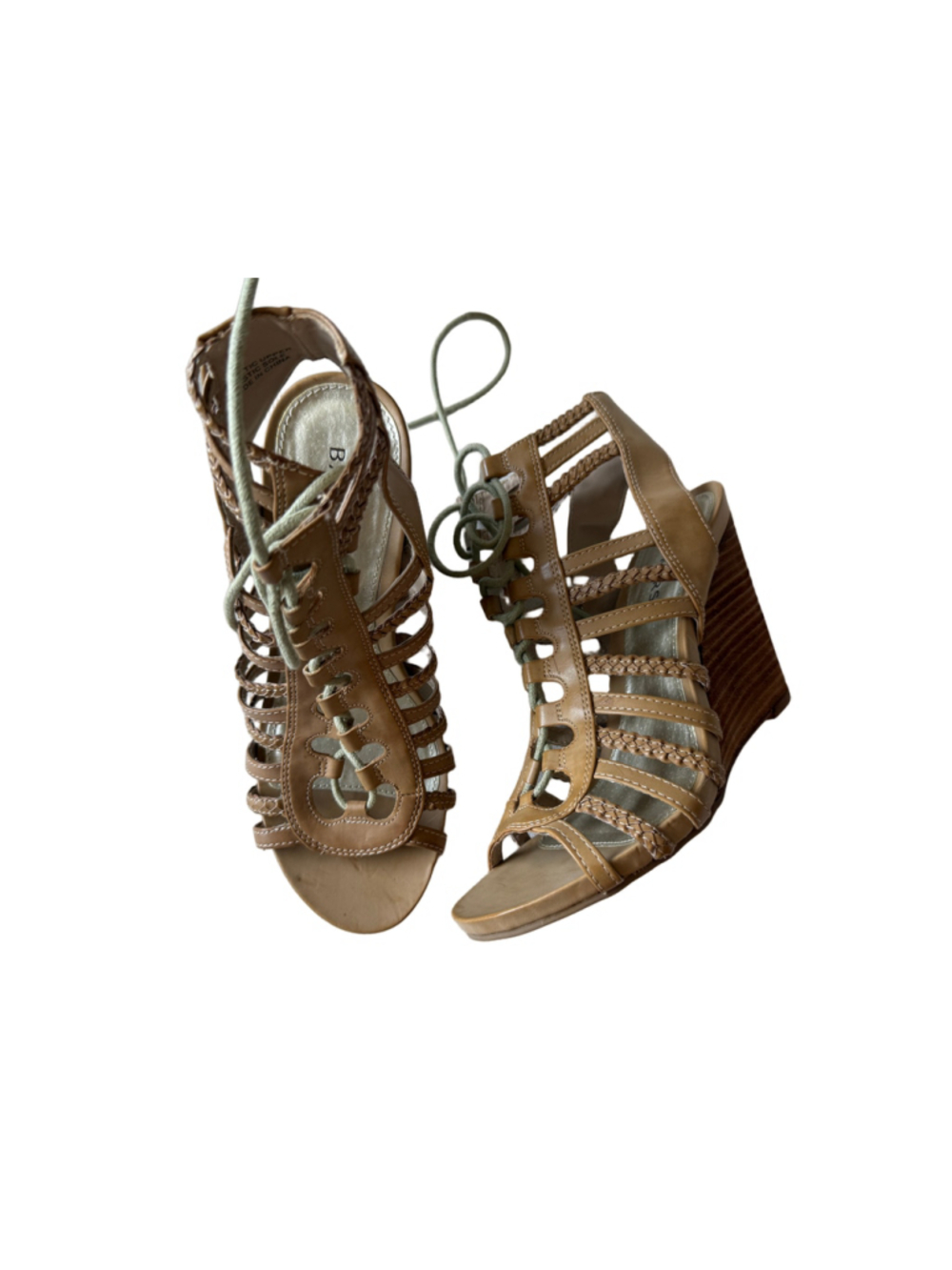 Women's Bakers Beige Strappy Cage Wedge Sandals Gladiator Boho Whimsigoth Sz 7.5